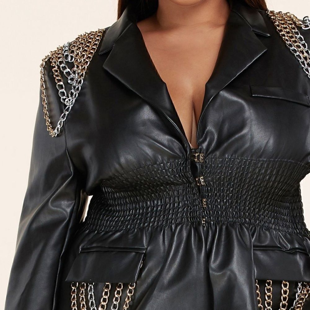 New Plus Size Vegan Leather Pantsuit L'atise by Amy - Picture 9 of 14